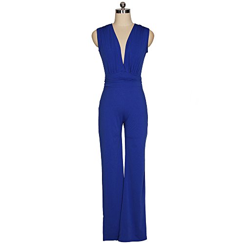 HaiDean Monos De Vestir Mujer Fiesta Largos Verano Sin Mangas V Modernas Casual Cuello Pantalones Anchos Joven Moda Color Solido Mono Largo Jumpsuits For Women (Color : Azul, Size : M)