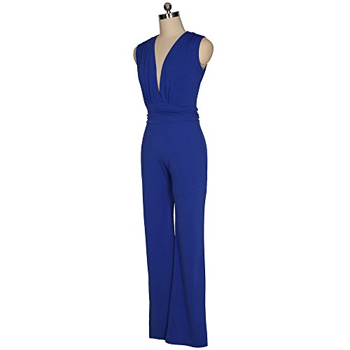 HaiDean Monos De Vestir Mujer Fiesta Largos Verano Sin Mangas V Modernas Casual Cuello Pantalones Anchos Joven Moda Color Solido Mono Largo Jumpsuits For Women (Color : Azul, Size : M)