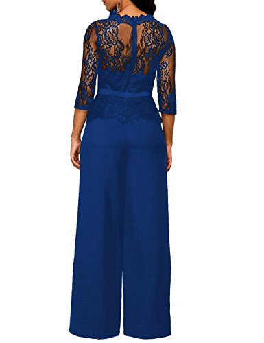 HaiDean Monos De Vestir Mujer Pantalon Largo Elegante Verano Modernas Casual Splice Encaje Mangas 3/4 Mono De Noche Moda Casual Transparentes Fiesta Pata Ancha Jumpsuit (Color : Azul, One Size : M)