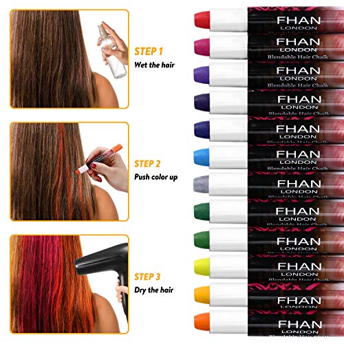 halloween Buluri 12 colores Set de tiza para el cabello,Tinte para el cabello plumas de tiza profesionales para el cabello, plumas de tinte para el cabello - Funciona en todos los colores del cabello
