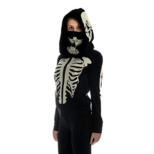 Halloween Camisa de Entrenamiento Mujeres Cráneo Máscara de Empalme Jerseys Manga Larga Tapas Encapuchadas Blusa