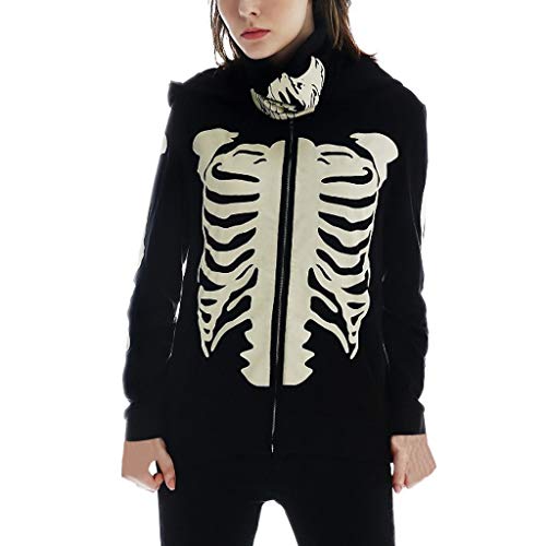 Halloween Camisa de Entrenamiento Mujeres Cráneo Máscara de Empalme Jerseys Manga Larga Tapas Encapuchadas Blusa