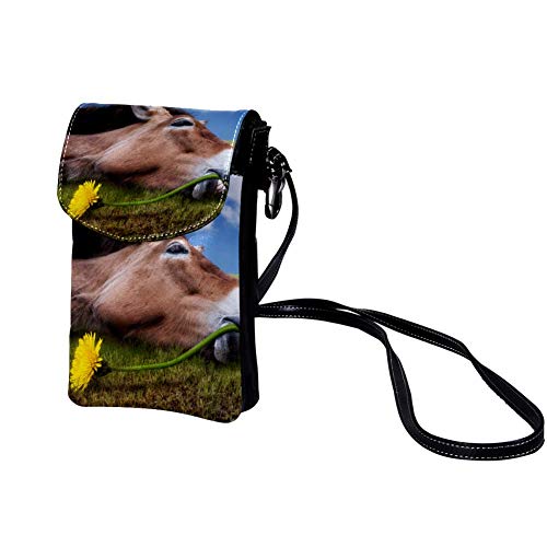 Haminaya Mujer Bolso para teléfono móvil Burro Gracioso Girasol Bolso bandolera Monedero Mini Bolso de cuero ligero para teléfono móvil 19x12x2cm