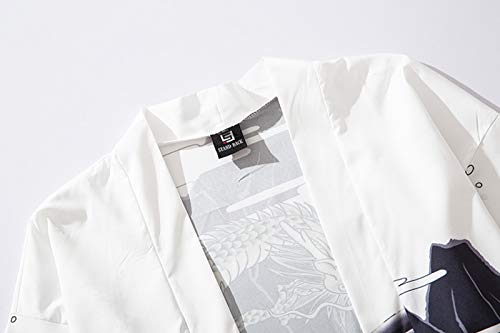Haori Hombre, Cárdigan Kimono Japonés para Mujer - Otoño Harajuku Estilo Antiguo Albornoz Cárdigan Protector Solar Ropa Pijamas Chaqueta Abrigo Tejido De Plumas,Black-XL