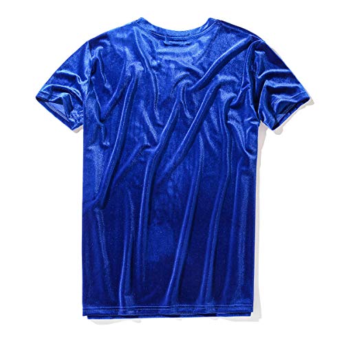 HAORUN Camiseta unisex de terciopelo de manga corta con cuello redondo - azul - Large (Talla De La Etiqueta XX-Large)