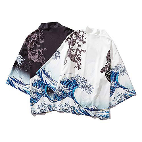 HAORUN Hombres Japonés Kimono Chaqueta Casual Cardigan Blanco Negro Tops Vintage Coat