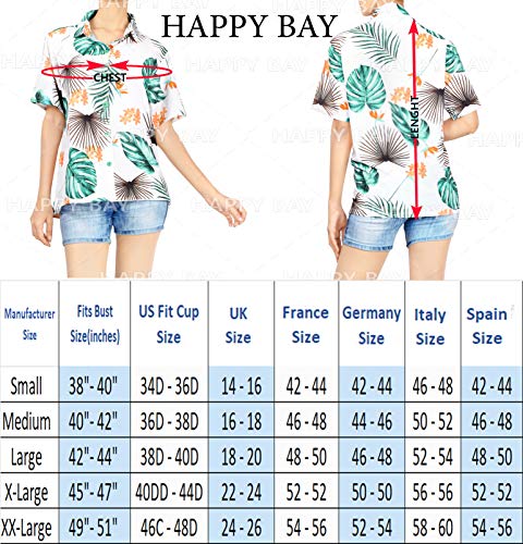 HAPPY BAY  la Camisa Hawaiana de la Hawaiana Mujeres botón de Manga Corta de Abajo de Alta definición Hojas Impresas en 3D Rosa_AA297 S - ES Tamaño :- 42-44