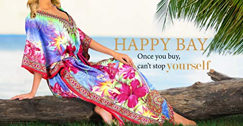 HAPPY BAY Mujeres caftán túnica 3D HD Impreso Kimono Libre tamaño Largo Abaya Vestido Jalabiyas de Fiesta para Loungewear Ropa de Dormir Playa Todos los días Cubrir Vestidos Azul_X847