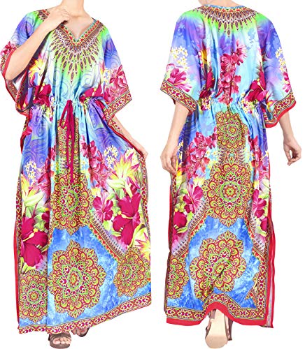 HAPPY BAY Mujeres caftán túnica 3D HD Impreso Kimono Libre tamaño Largo Abaya Vestido Jalabiyas de Fiesta para Loungewear Ropa de Dormir Playa Todos los días Cubrir Vestidos Azul_X847