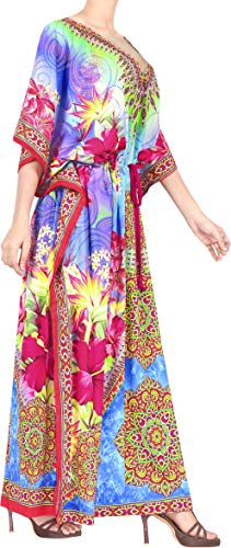 HAPPY BAY Mujeres caftán túnica 3D HD Impreso Kimono Libre tamaño Largo Abaya Vestido Jalabiyas de Fiesta para Loungewear Ropa de Dormir Playa Todos los días Cubrir Vestidos Azul_X847