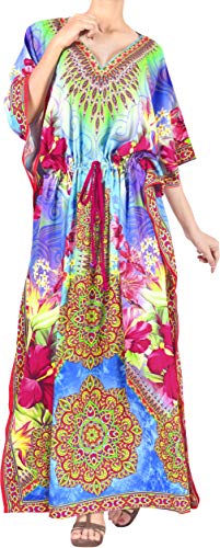 HAPPY BAY Mujeres caftán túnica 3D HD Impreso Kimono Libre tamaño Largo Abaya Vestido Jalabiyas de Fiesta para Loungewear Ropa de Dormir Playa Todos los días Cubrir Vestidos Azul_X847