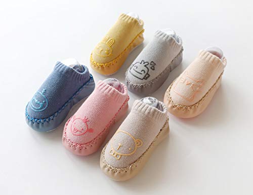 Happy Cherry - 3 pares de Calcetines de Suela para Bebés Recien Nacido Primeros Pasos Antideslizantes Zapattillas de Piso Prewalker Algodón con Dibujo Animal - 11cm/0-6 Meses
