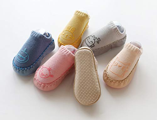 Happy Cherry - 3 pares de Calcetines de Suela para Bebés Recien Nacido Primeros Pasos Antideslizantes Zapattillas de Piso Prewalker Algodón con Dibujo Animal - 11cm/0-6 Meses