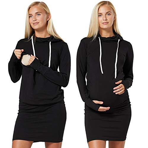 HAPPY MAMA Mujer Maternidad Amamantamiento Vestido Camisa Entrenamiento 1103 (Negro, 40-42, L)