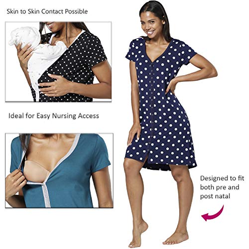 HAPPY MAMA Mujer Maternidad Camisón Amamantamiento Abierto Ropa Dormir 1138 (Gray Melange con Estrellas, EU 36/38, S)