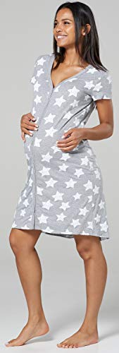HAPPY MAMA Mujer Maternidad Camisón Amamantamiento Abierto Ropa Dormir 1138 (Gray Melange con Estrellas, EU 36/38, S)