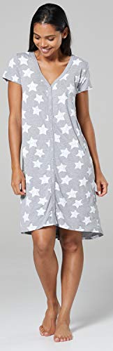 HAPPY MAMA Mujer Maternidad Camisón Amamantamiento Abierto Ropa Dormir 1138 (Gray Melange con Estrellas, EU 36/38, S)