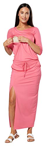 HAPPY MAMA Mujer Premama Amamantamiento Maxi Vestido Delantero Dividido 1187 (Coral, 42, XL)