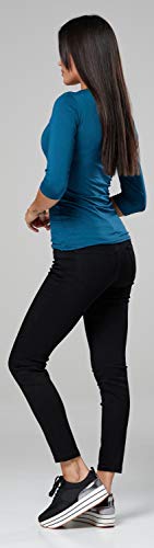 Happy Mama. Mujer Top Camiseta premamá Lactancia Cuello Redondo Doble Capa. 988p (Verde Botella, 42-44, 2XL)