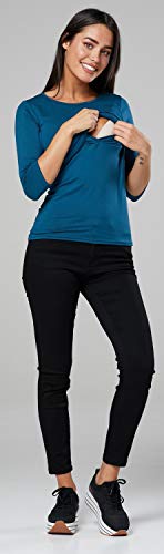 Happy Mama. Mujer Top Camiseta premamá Lactancia Cuello Redondo Doble Capa. 988p (Verde Botella, 42-44, 2XL)