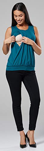 HAPPY MAMA. Mujer Top Diseño de Capa Premamá Lactancia Senza Maniche. 096p (Verde Botella, 40-42, L)