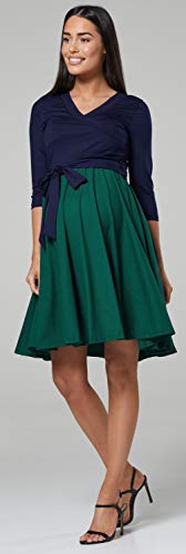 HAPPY MAMA Mujer Vestido Midi Amamantamiento Cuello en V 525 (Armada & Verde Oscuro, 44-46, 2XL)