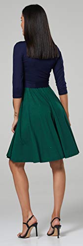 HAPPY MAMA Mujer Vestido Midi Amamantamiento Cuello en V 525 (Armada & Verde Oscuro, 44-46, 2XL)