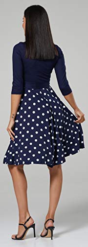 HAPPY MAMA Mujer Vestido Midi Amamantamiento Cuello en V 525 (Azul Marino & Azul Marino con Puntos, 44-46, 2XL)