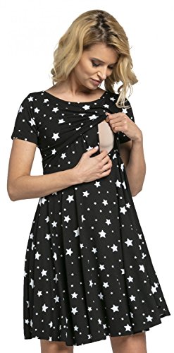 Happy Mama.para Mujer Vestido con Vuelo Premamá Manga Corta Square Neckline.084p (Negro con Estrellas, 40, L)