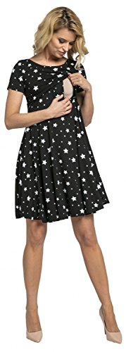 Happy Mama.para Mujer Vestido con Vuelo Premamá Manga Corta Square Neckline.084p (Negro con Estrellas, 40, L)