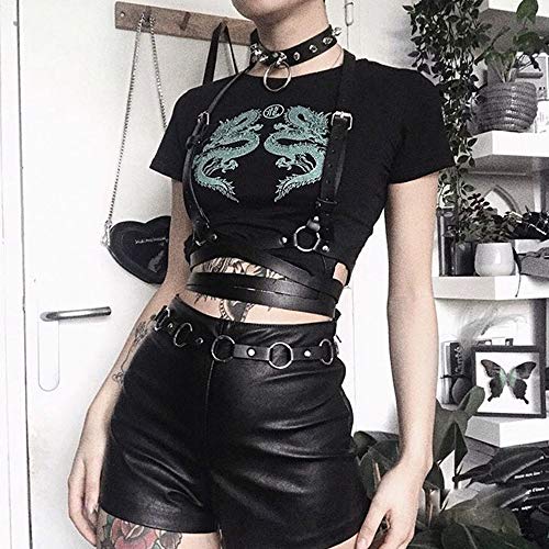 Harajuku, Camisetas Negras Sexis para Mujer, Ropa De Calle Gótica con Estampado De Dragón, Camisetas Ajustadas, Camiseta Informal De Verano para Mujer, S Negro