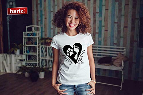 Hariz - Camiseta de cuello redondo para mujer, con mensaje "Happy Together", incluye tarjeta de regalo Blanco S