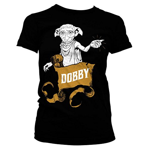 HARRY POTTER Oficialmente Licenciado Dobby Mujer Camiseta (Negro), Small