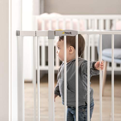 Hauck Barrera de Seguridad de Niños para Puertas y Escaleras Open N Stop Safety incl. Extension 21 cm, Sin Agujeros, 96 - 101 cm, Metal, Blanco