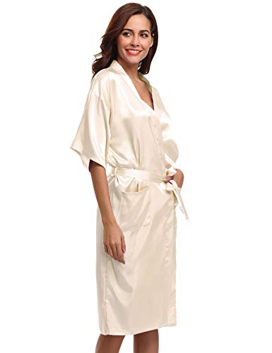 Hawiton Bata Kimono Mujer, Seda Satén Corto Kimono Bata Pijama Vestido de Encaje Conjunto de Lencería Albornoz Vestido de Dama de Honor de Camisón