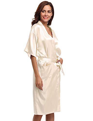 Hawiton Bata Kimono Mujer, Seda Satén Corto Kimono Bata Pijama Vestido de Encaje Conjunto de Lencería Albornoz Vestido de Dama de Honor de Camisón