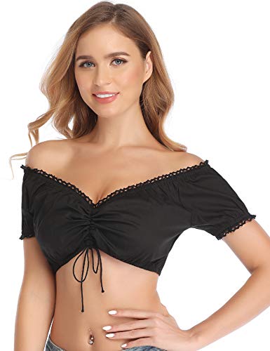 Hawiton Camiseta para Mujer,100% Algodón Camisas de Manga Corta, Tradicional Blusa de Dirndl bávara Oktoberfest Regular Fit Sexy Cuello en V t-Shirt