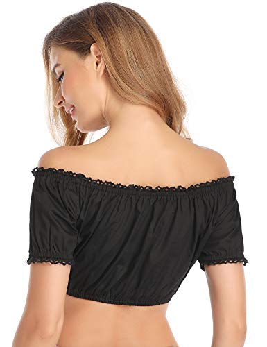 Hawiton Camiseta para Mujer,100% Algodón Camisas de Manga Corta, Tradicional Blusa de Dirndl bávara Oktoberfest Regular Fit Sexy Cuello en V t-Shirt