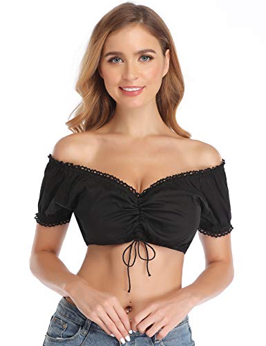 Hawiton Camiseta para Mujer,100% Algodón Camisas de Manga Corta, Tradicional Blusa de Dirndl bávara Oktoberfest Regular Fit Sexy Cuello en V t-Shirt