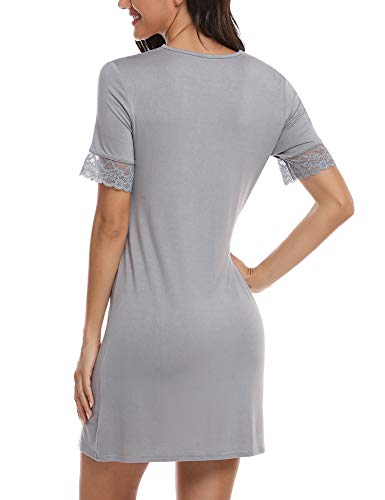 Hawiton Camison Mujer Algodon,Elegante Camisones de Mangas Corto de Encaje, Color Puro T-Shirt Vestido Pijamas Tallas Grandes otoño Invierno