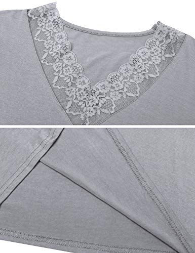 Hawiton Camison Mujer Algodon,Elegante Camisones de Mangas Corto de Encaje, Color Puro T-Shirt Vestido Pijamas Tallas Grandes otoño Invierno