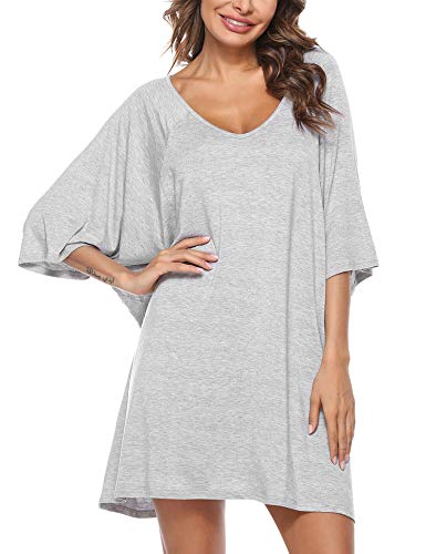 Hawiton Camisón Mujer Verano Camisón Sexy de Algodon Camisón Manga Corta Camisones para Mujer Pijamas Algodon Sexy, Gris, S