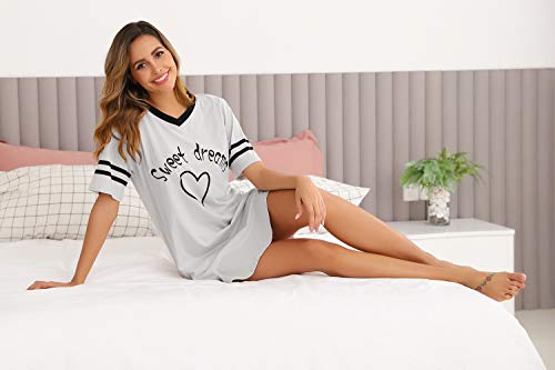 Hawiton Camisón Mujer Verano Camisones de Algodon Ropa de Dormir Manga Corta Pijamas Vestir Camisónes Loungewear Elegante