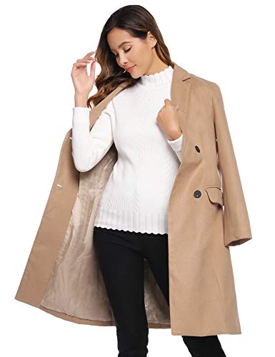Hawiton Chaqueta de Invierno para Mujer Abrigo Larga de Mezcla de Lana Chaqueta Cruzada con Solapa Clásico