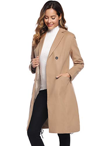 Hawiton Chaqueta de Invierno para Mujer Abrigo Larga de Mezcla de Lana Chaqueta Cruzada con Solapa Clásico