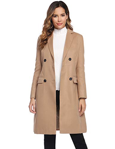 Hawiton Chaqueta de Invierno para Mujer Abrigo Larga de Mezcla de Lana Chaqueta Cruzada con Solapa Clásico