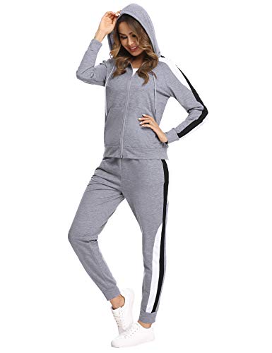 Hawiton Conjunto de Chándal para Mujer de Algodón Invierno, Conjunto de Sudadera Mujer Larga con Chaqueta y Pantalon para Fitness Jogger Tenis Tallas Grandes 2 Piezas, Gris, XL