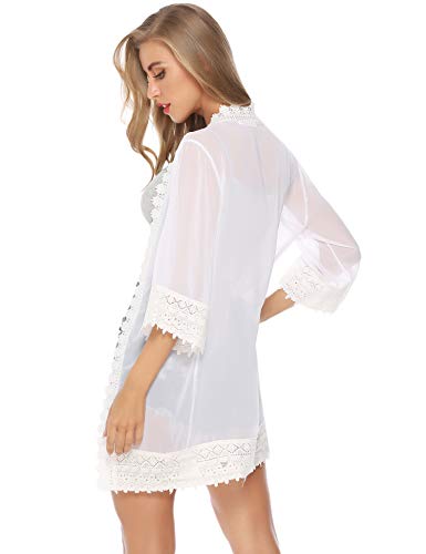 Hawiton Mujer Cárdigan Kimono Elegante Manga 3/4 Transparencia Gasa Blusa Ligero Playa Encubrir Encaje Frente Abierto Chaqueta
