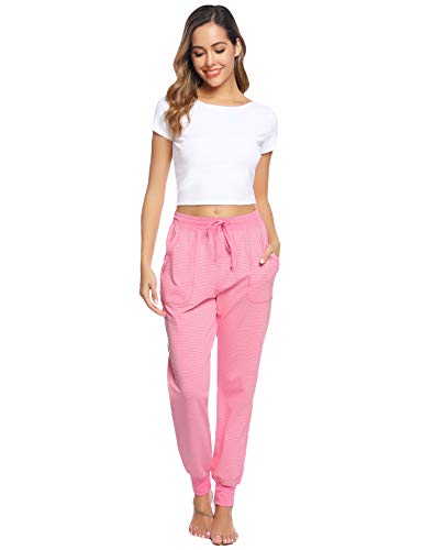 Hawiton Pantalones de Pijama Mujer Algodón Largo Pantalón Pijama de Estar por Casa Pantalones de Dormir Mujer Invierno de Rayas