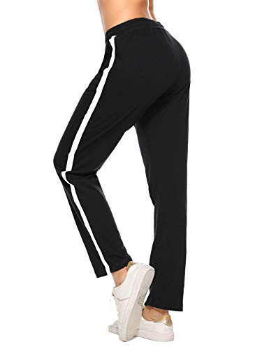 Hawiton Pantalones Deportivos para Mujer 100% Algodón Pantalón de Chándal con Bolsillos para Gimnasio Deportes Correr Entrenamiento Jogging Pantalones de Pijama Largos de Rayas